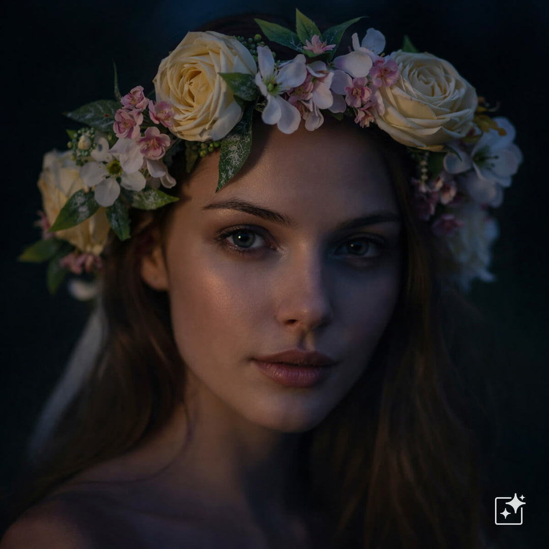 En vit roskrans med ljusrosa blommor