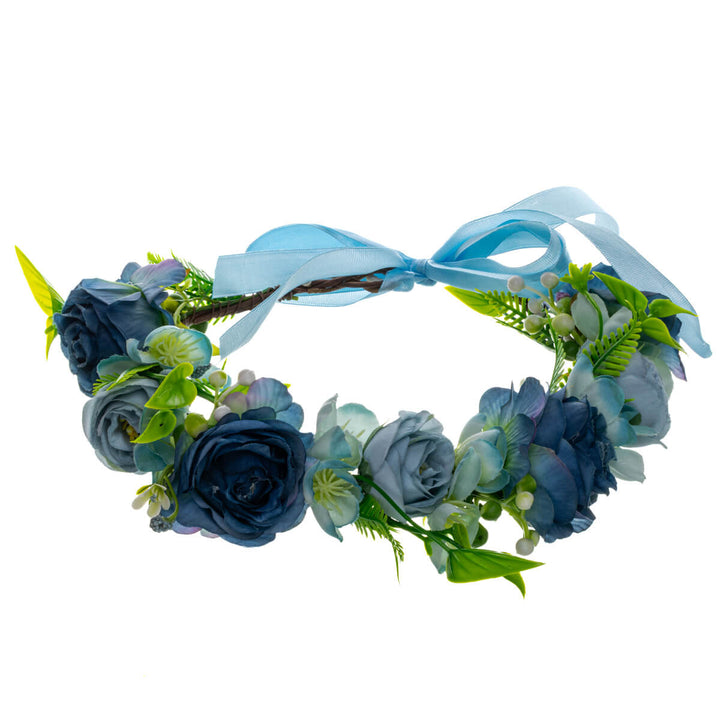 Blå blomsterkrans med rosor
