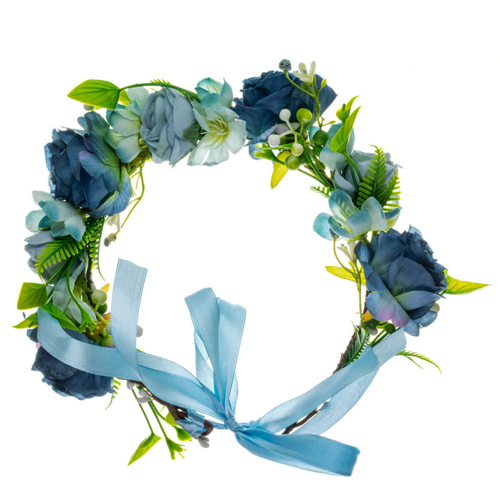Blå blomsterkrans med rosor