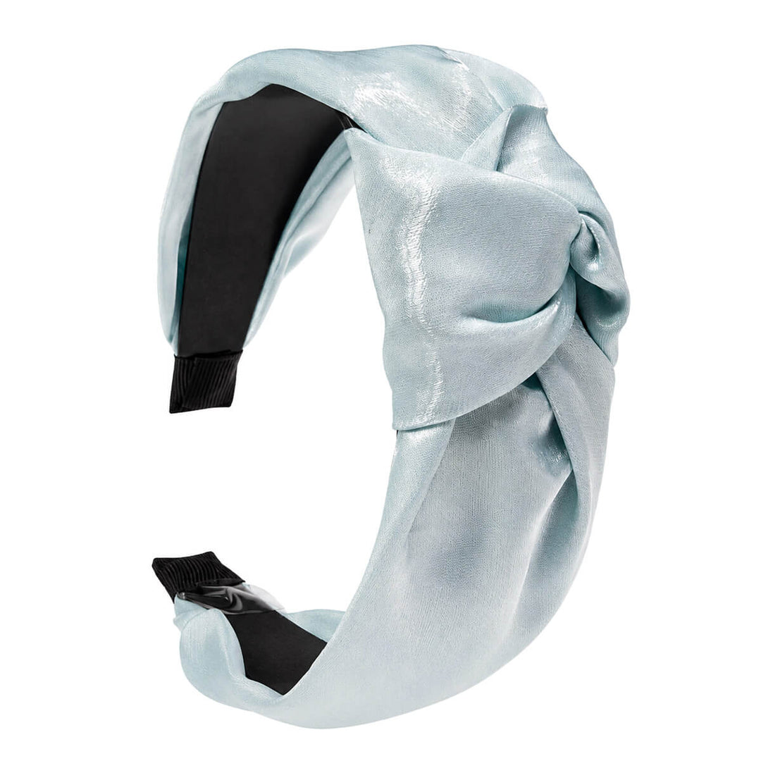 Wide, shiny headband—with a knot in the fabric