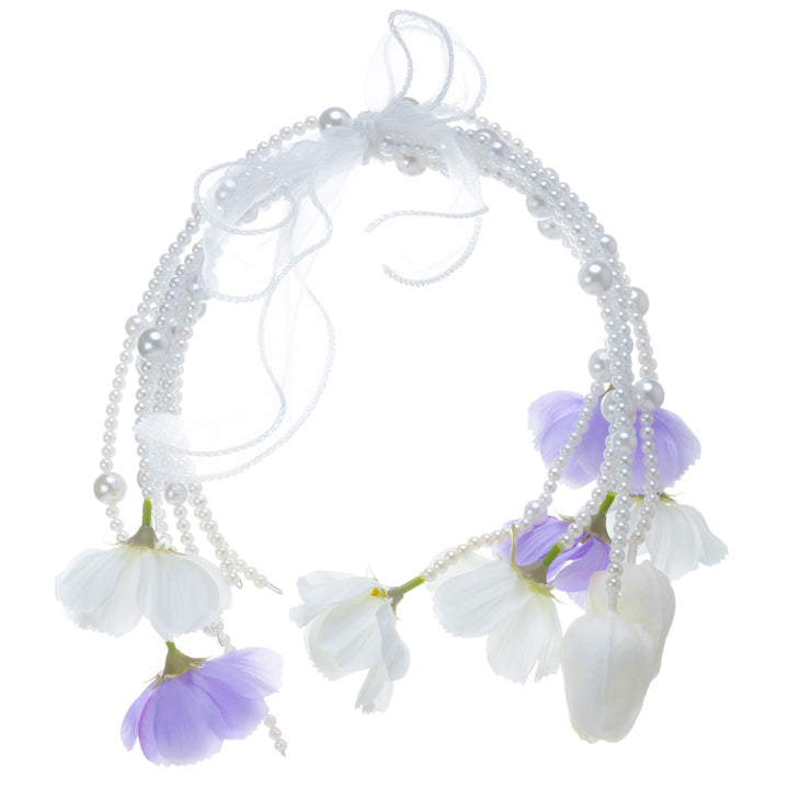 Helmikaari brudbukett – vit-lila konstgjorda blommor