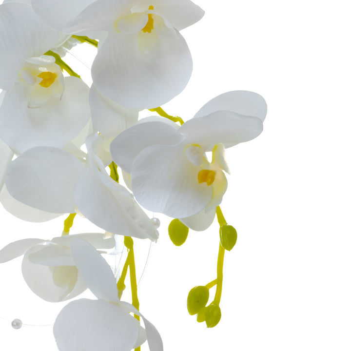 Brudbukett med pärlhuvud och orkidéer – vit konstgjord blomma