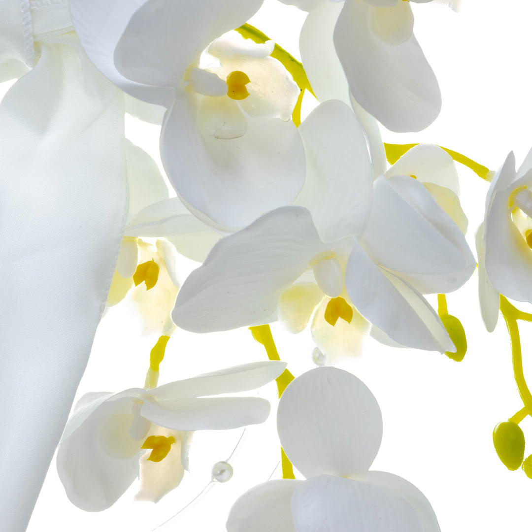 Brudbukett med pärlhuvud och orkidéer – vit konstgjord blomma