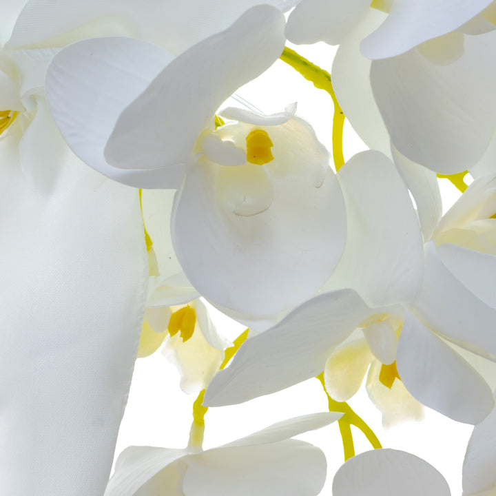 Brudbukett med pärlhuvud och orkidéer – vit konstgjord blomma