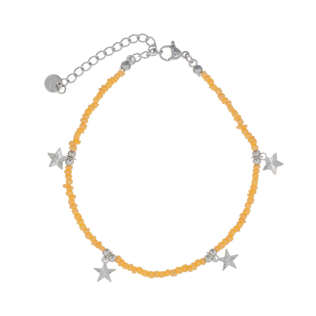 Coloured pearl ankle chain necklace with star pendants