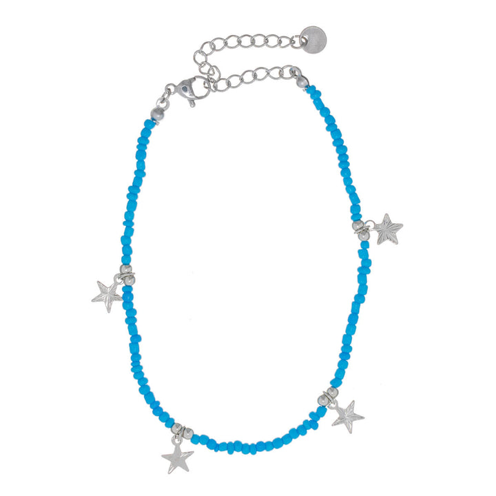 Coloured pearl ankle chain necklace with star pendants