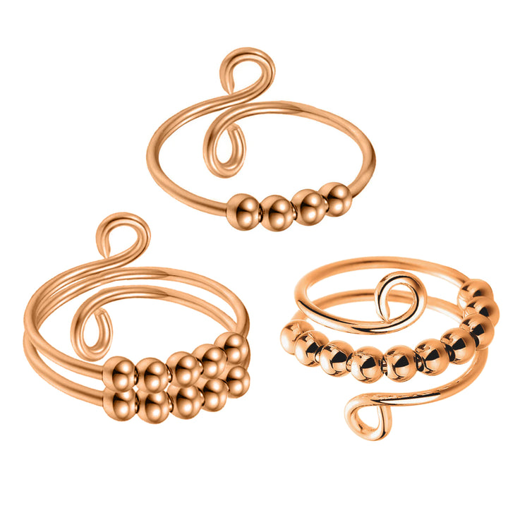 Rotating pearl anti-stress ring i roséguld (stål 316L) 3-delars set