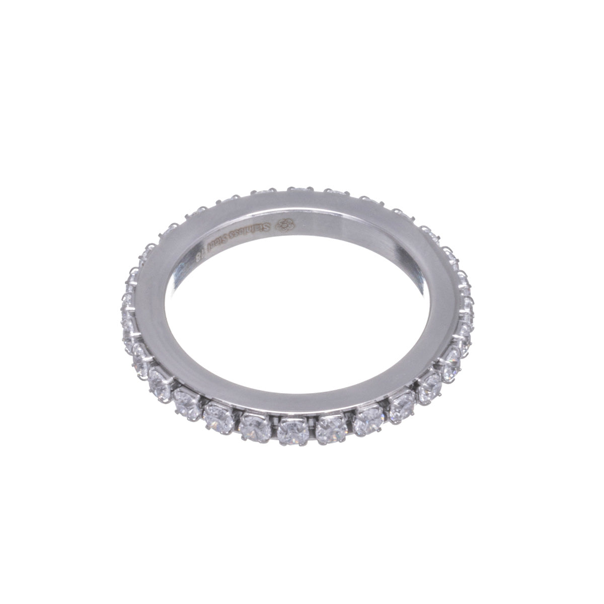Steel ring with zircons and circular stone band (Steel 316L)