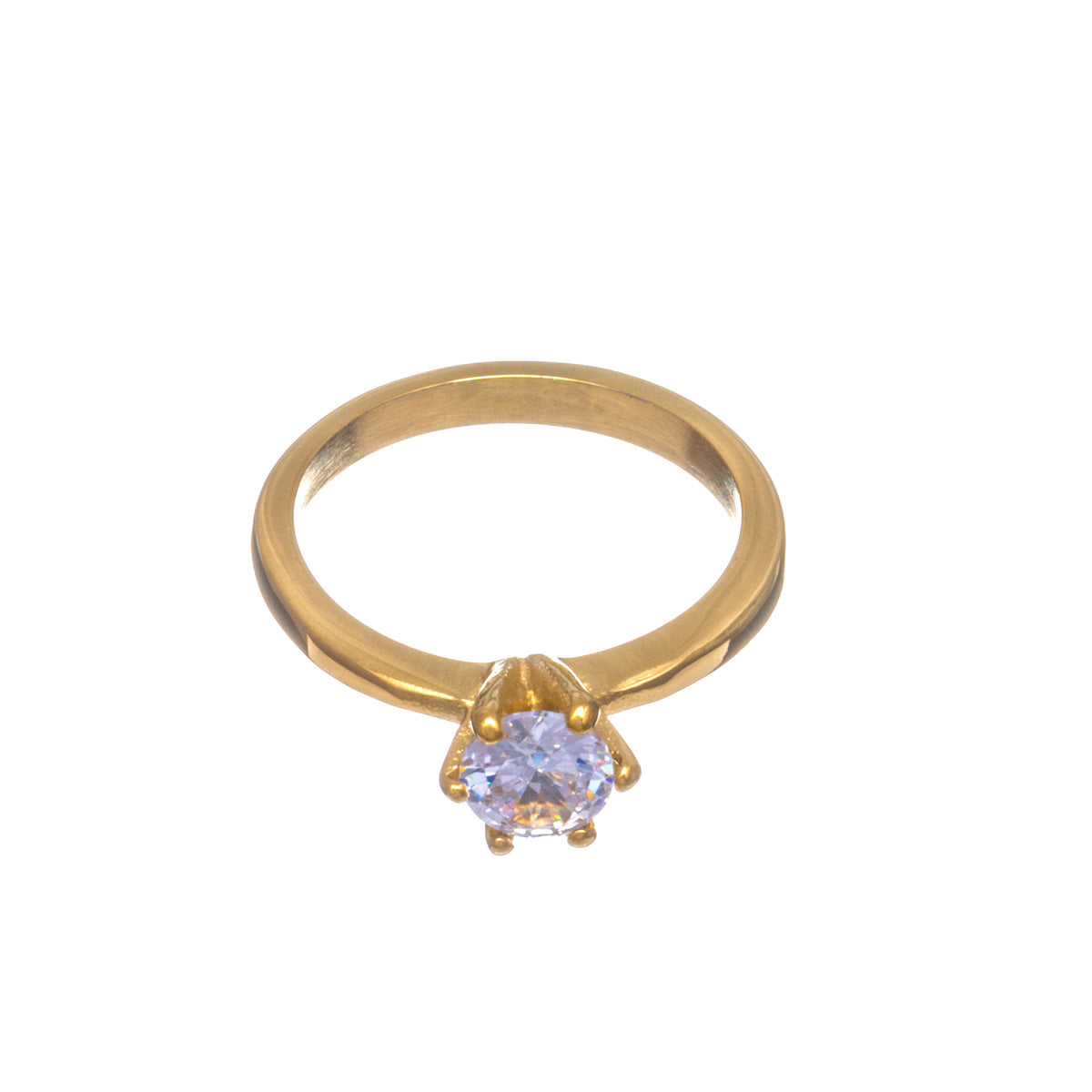 Solitaire ring with one zirconia stone (Gold plated steel 316L)