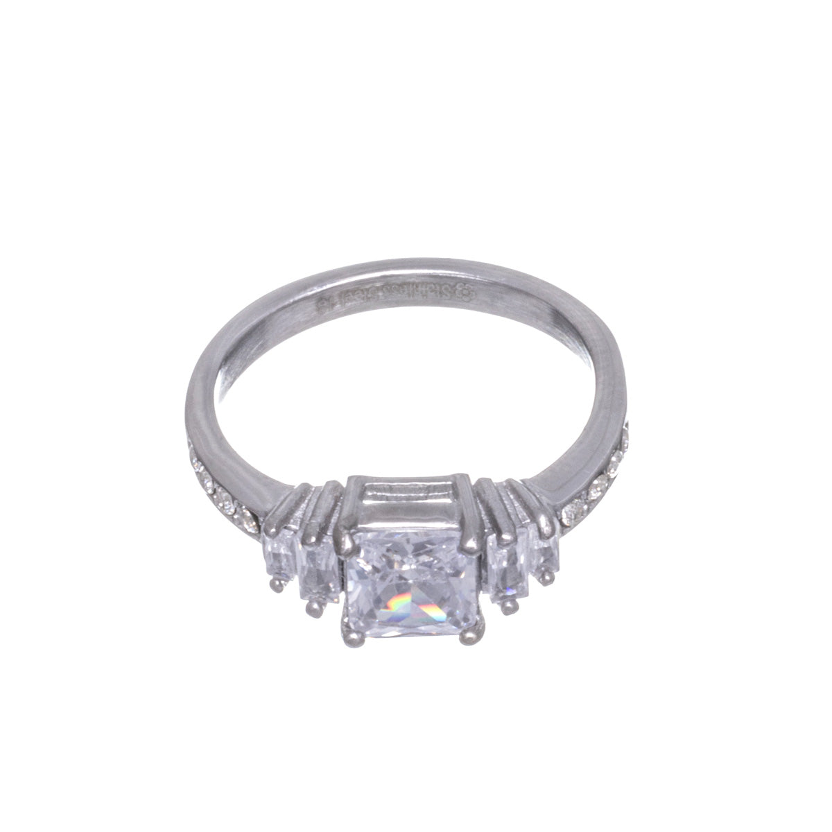 5 zirconia stone ring steel ring (Steel 316L)