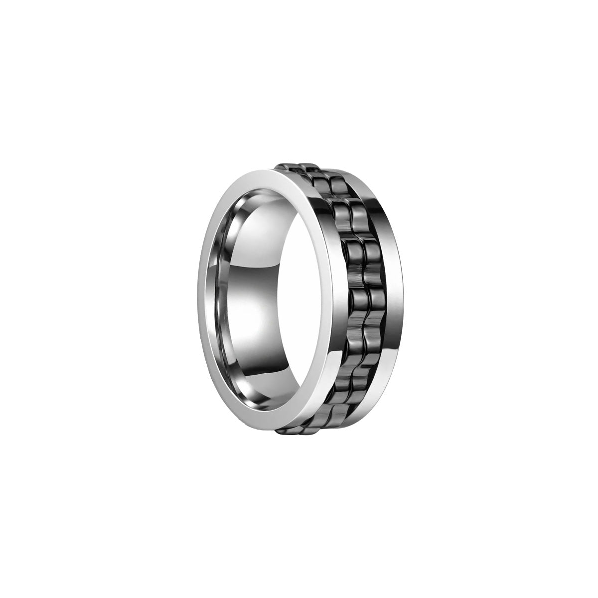 Rotating wheel ring silver black antistress ring (Steel 316L)
