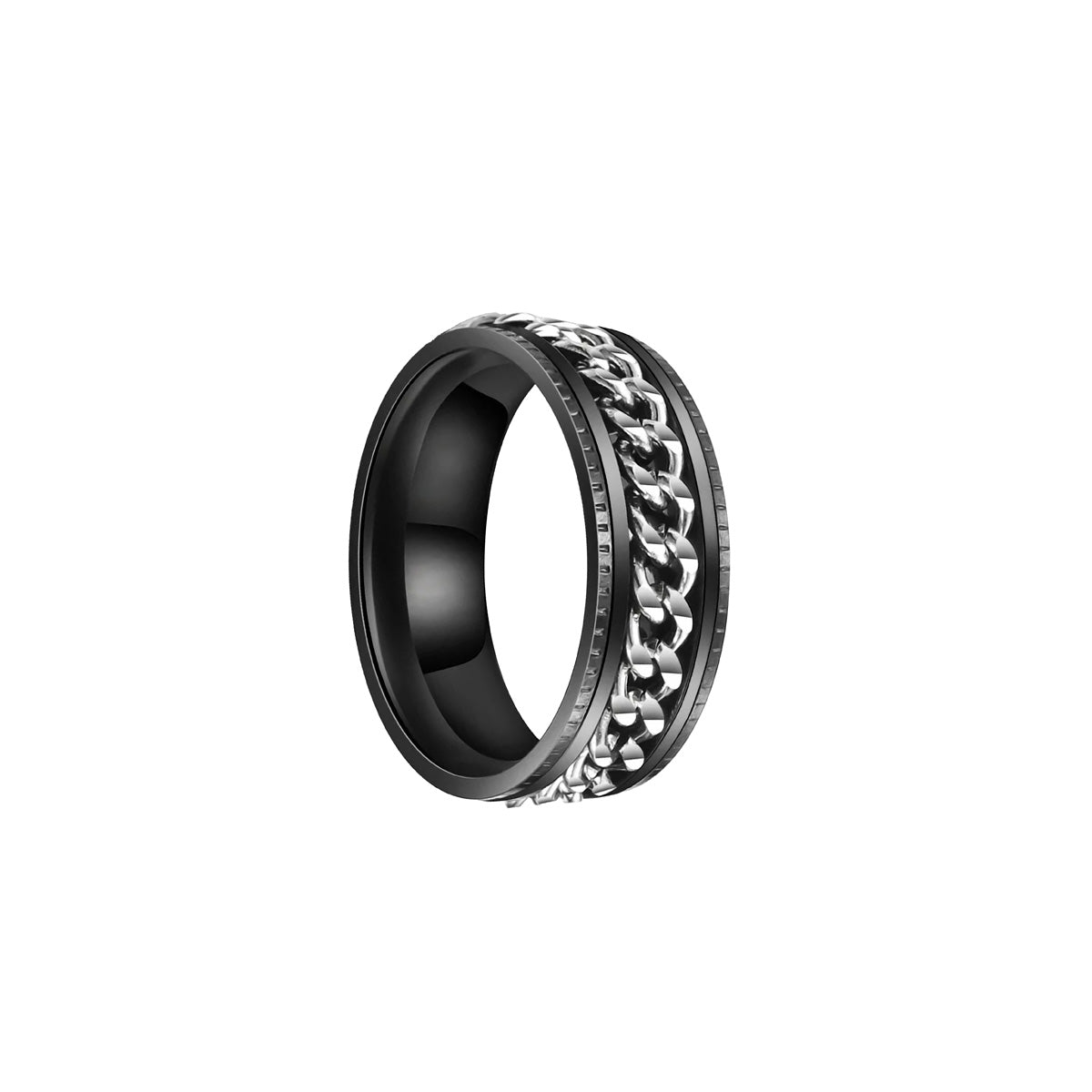 Black silver rotating chain ring spinner (Steel 316L)