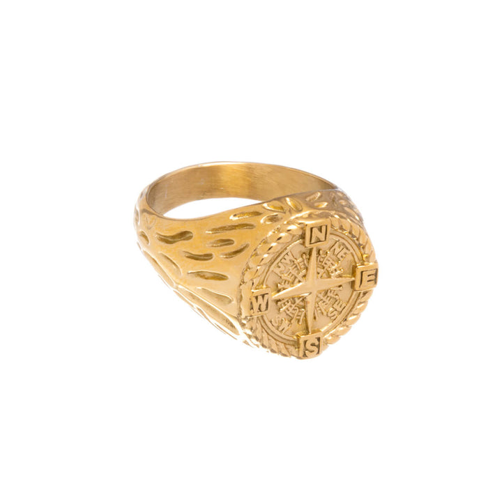 Gold plated compass ring (Steel 316L)