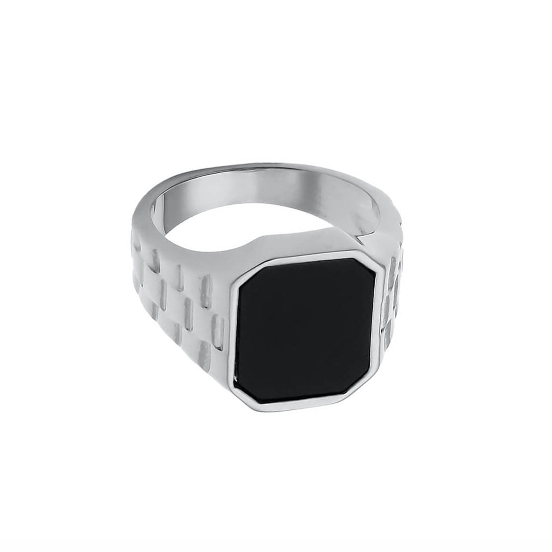 Steel wedding ring with black stone (Steel 316L)