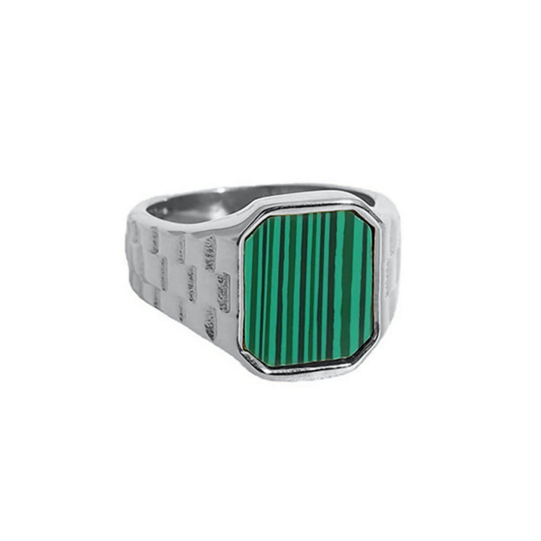 Steel wedding ring with green stone (Steel 316L)