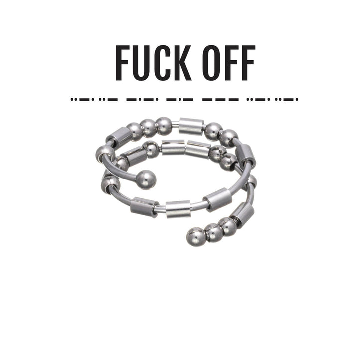 F*CK OFF morsekod antistressring (stål 316L)