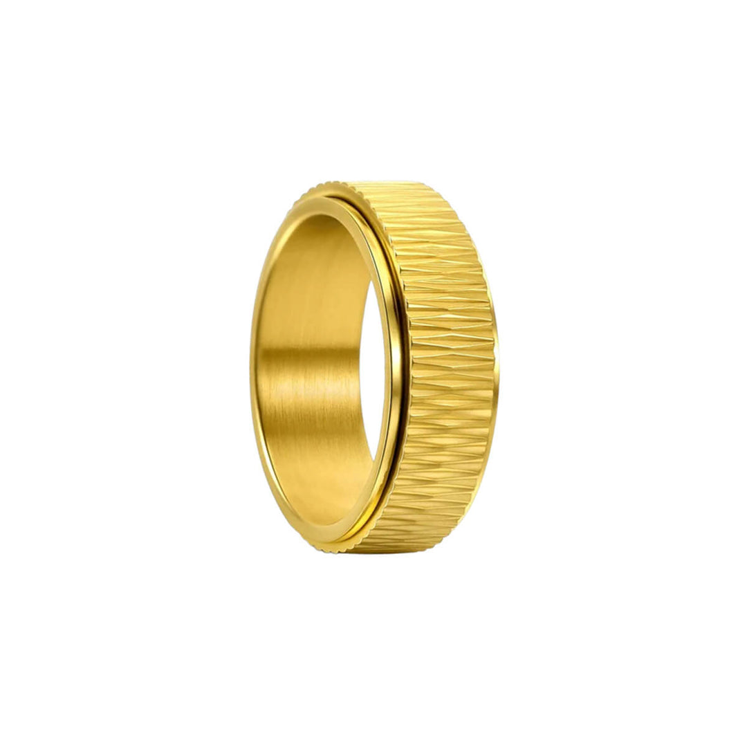 Guld bred räfflad stressring 8 mm Spinner (stål 316L)
