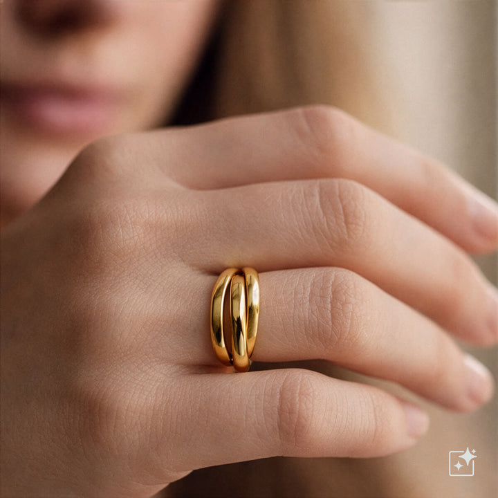 Gold-plated three-ring stress ring – rotating fidget ring (316L stainless steel)