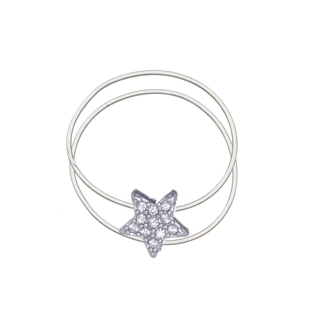 Flexible steel toe ring with star-shaped glass stones (316L steel)
