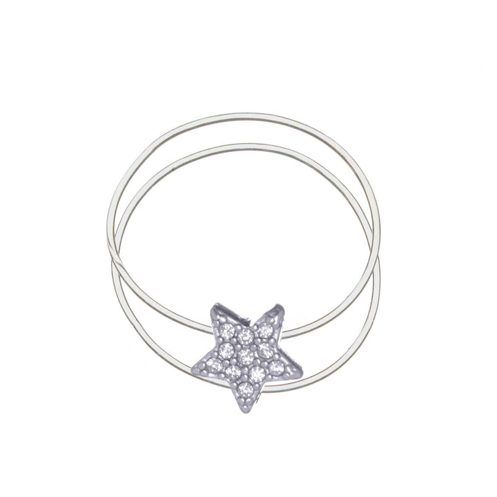 Flexible steel toe ring with star-shaped glass stones (316L steel)