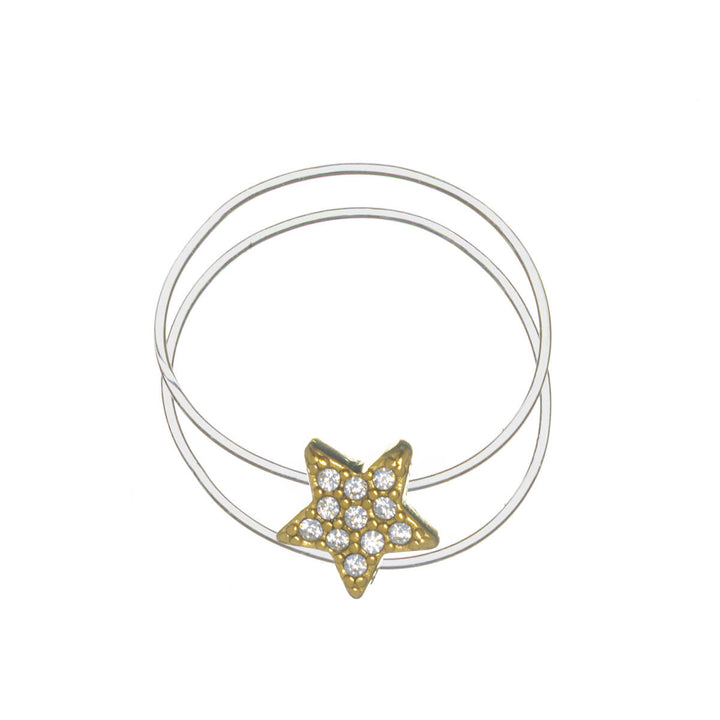 Flexible steel toe ring with star-shaped glass stones (316L steel)