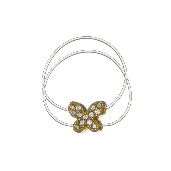 Flexible steel toe ring with butterfly-shaped glass stones (316L steel)