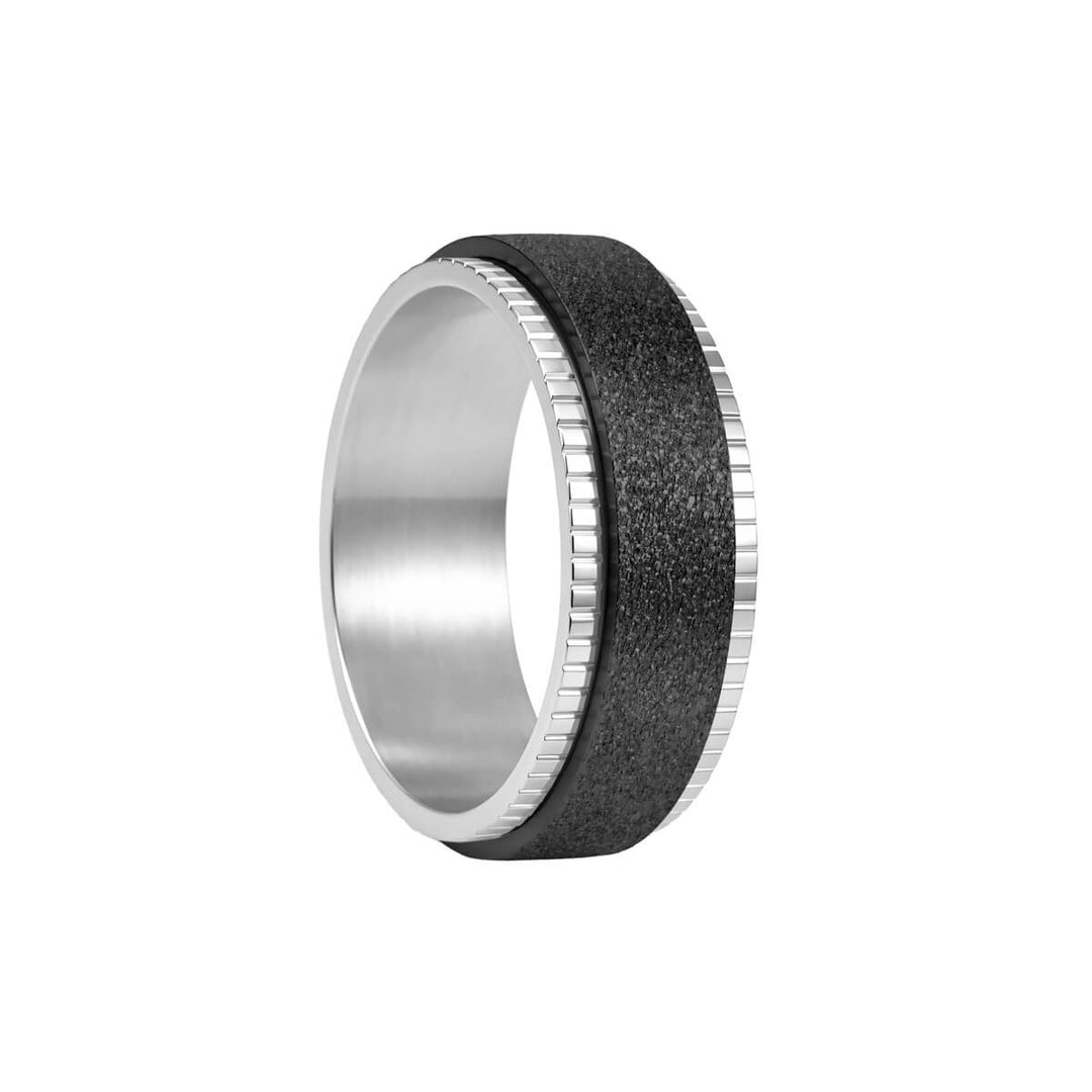 Glittrande svart antistressring med dekorerade kanter (316L-stål)