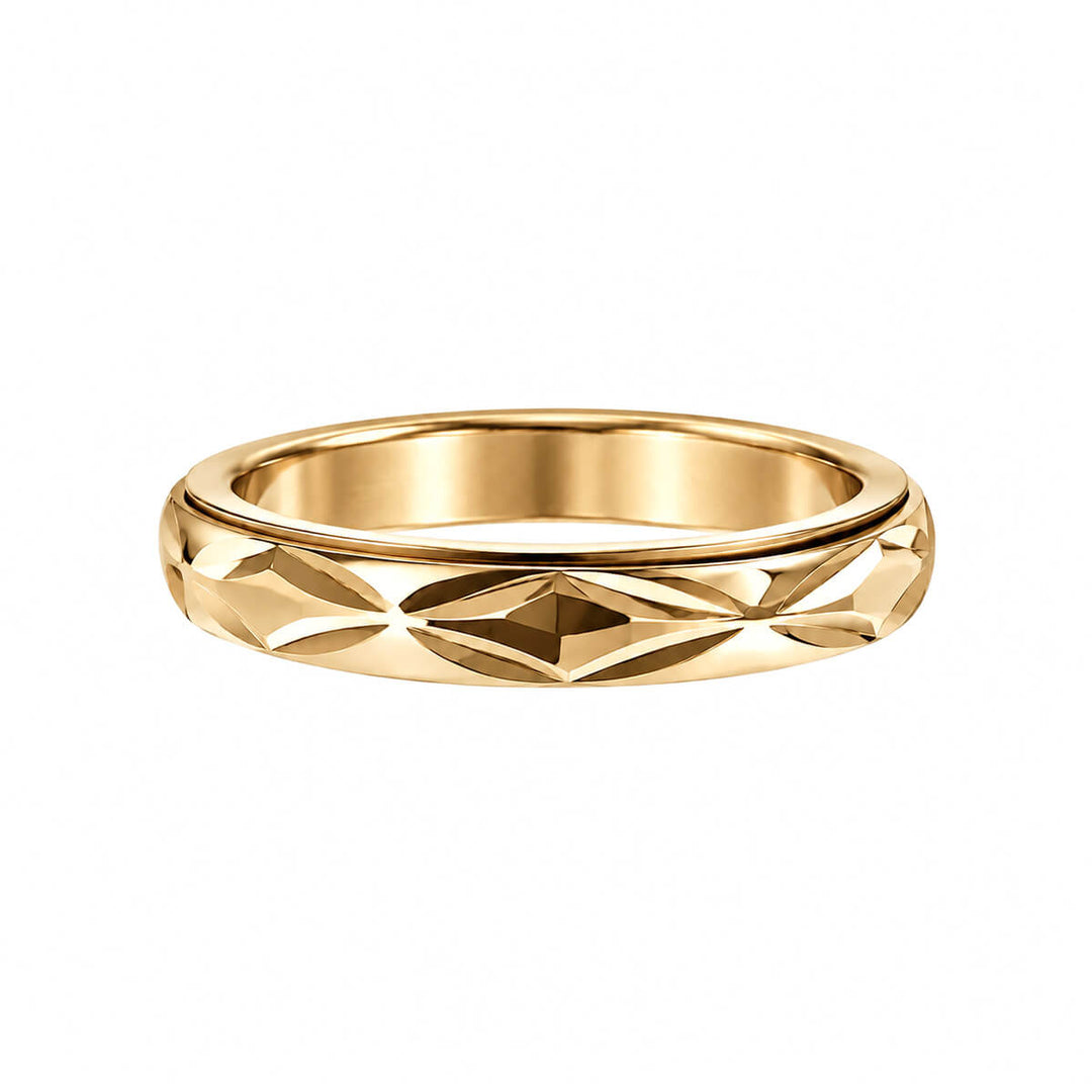 Guldfärgad, fasettslipad, roterande antistressring, 4 mm (18K PVD-behandlat 316L-stål)