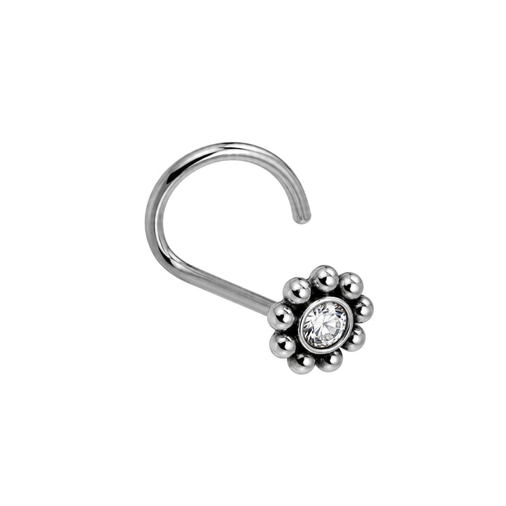Zirconia nose ring with titanium bead edging, spiral, 0.8 mm (Titanium G23)