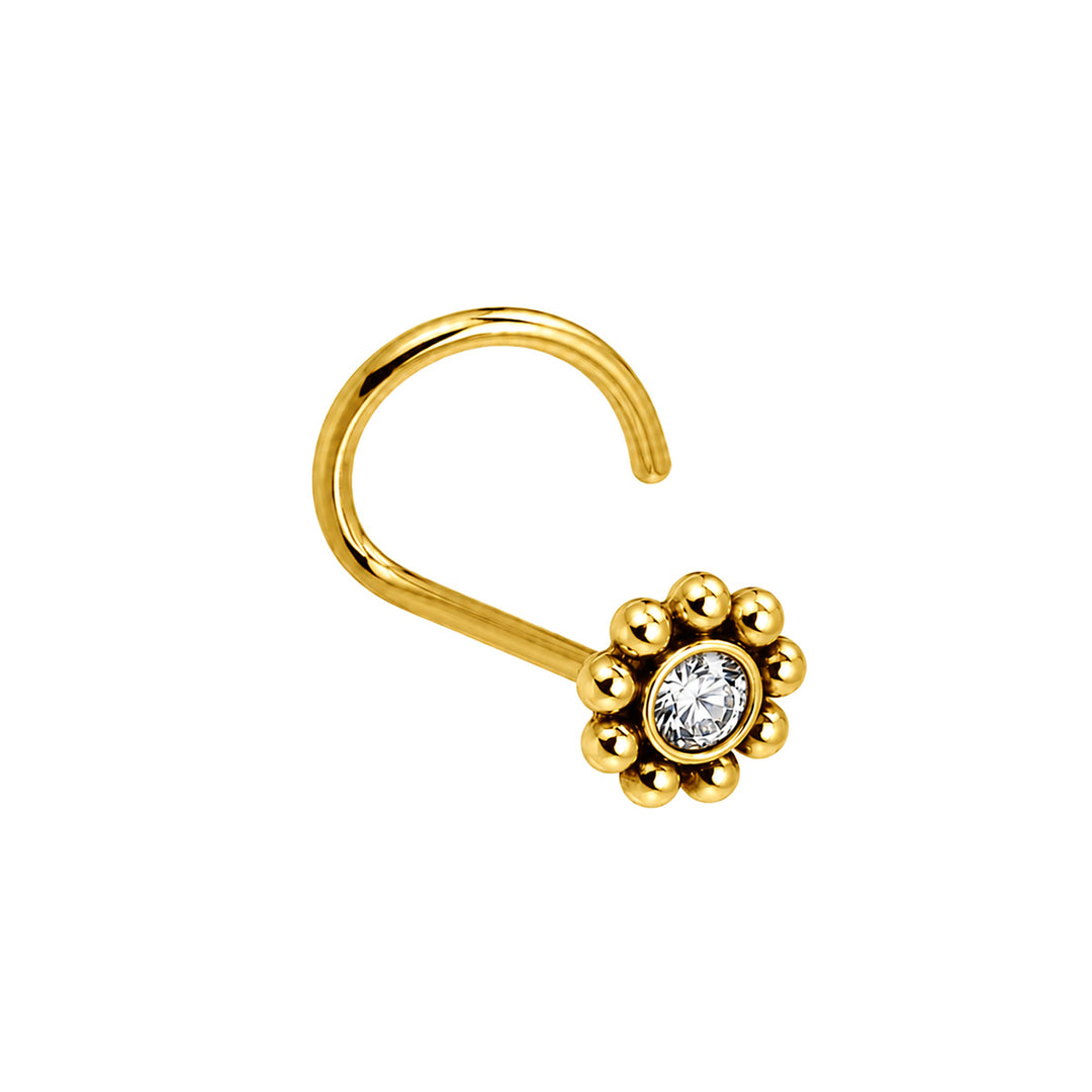 Zirconia nose ring with titanium bead edging, spiral, 0.8 mm (Titanium G23)