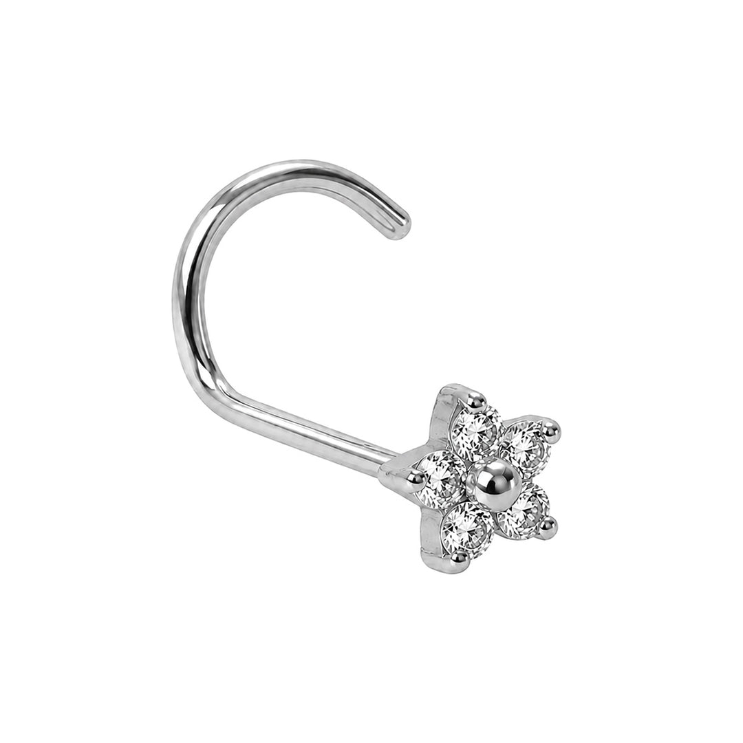 Näsring med en liten zirkonia-blomma i spiralform, 0,8 mm (Titan G23)