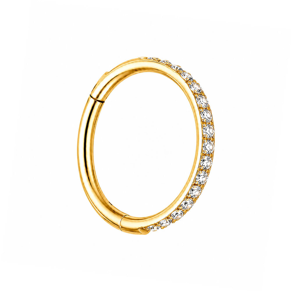 Gold-plated segment ring with CZ stones, 1.0mm (PVD Titanium G23) - Ninja.fi