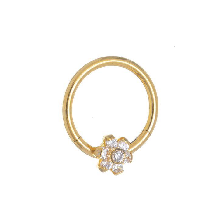 Zirconia flower gold plated segment ring clicker 1.2mm (PVD Titanium G23)