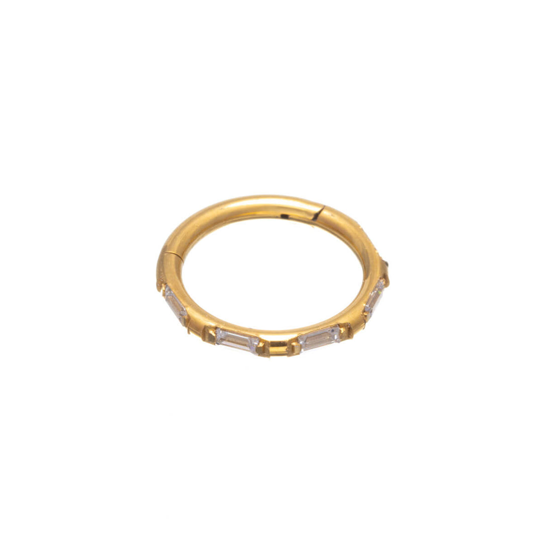 Zirkonia klicker fyrkantiga stenar guld piercingring 1.2mm (PVD Titanium G23)