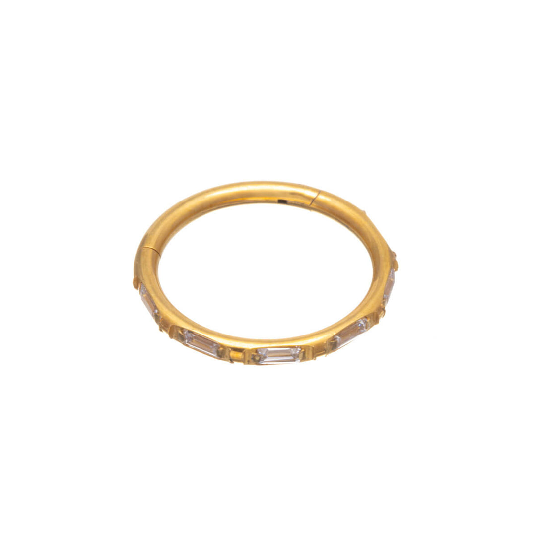 Zirkonia klicker fyrkantiga stenar guld piercingring 1.2mm (PVD Titanium G23)