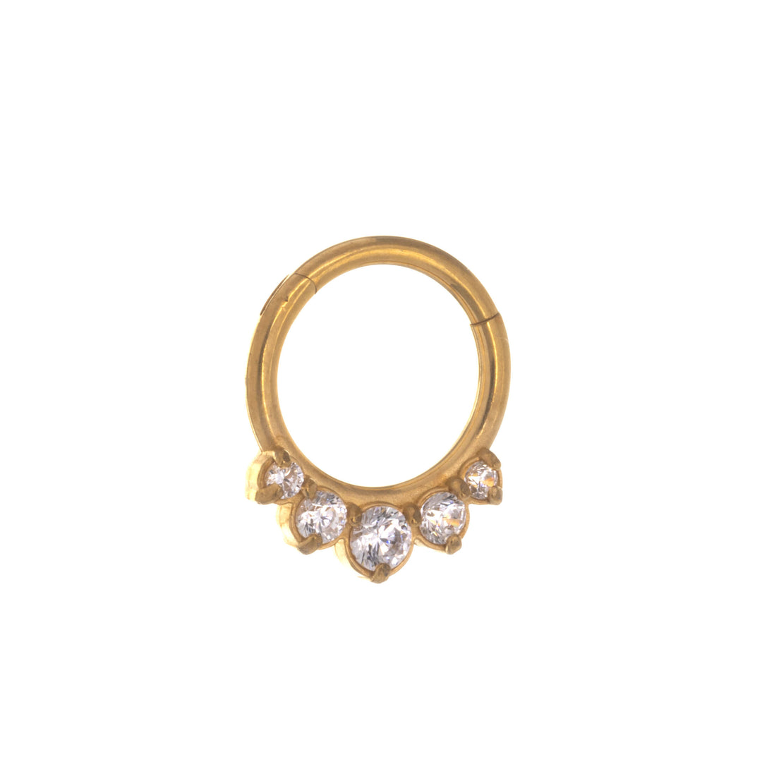 Fem zirkonia sten klicker guld piercing ring 1,2mm (PVD stål 316L)