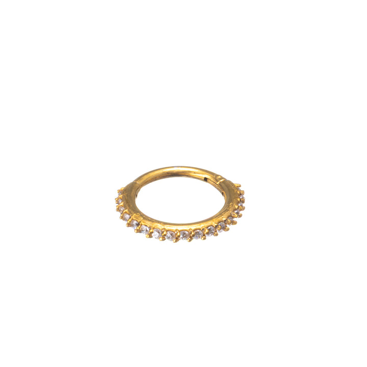 Zirconia stoned gold plated segment ring pave clicker 1.2mm (PVD Steel 316L)