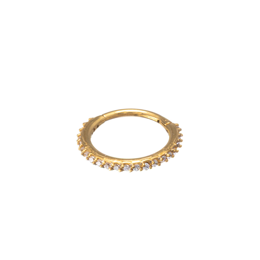 Zirconia stoned gold plated segment ring pave clicker 1.2mm (PVD Steel 316L)