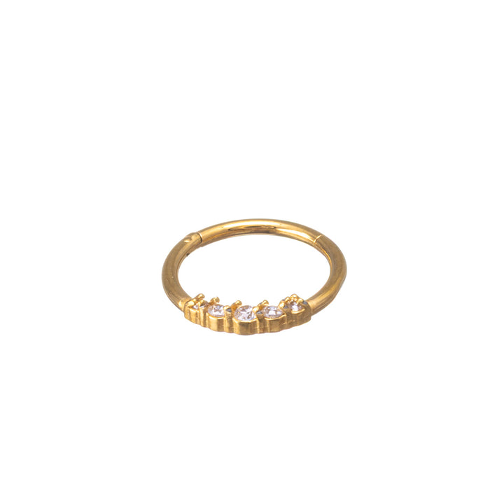 Five zirconia stone segment ring with golden clicker 1.2mm (PVD Steel 316L)