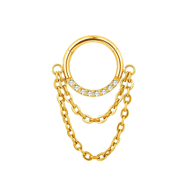Guldfärgad zirkonia-ring med klickmekanism och dubbelkedja, 1,2 mm (PVD-behandlad titan G23)