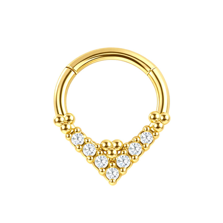 Gold V-shaped zirconia clicker ring, 1.2 mm (316L surgical steel)