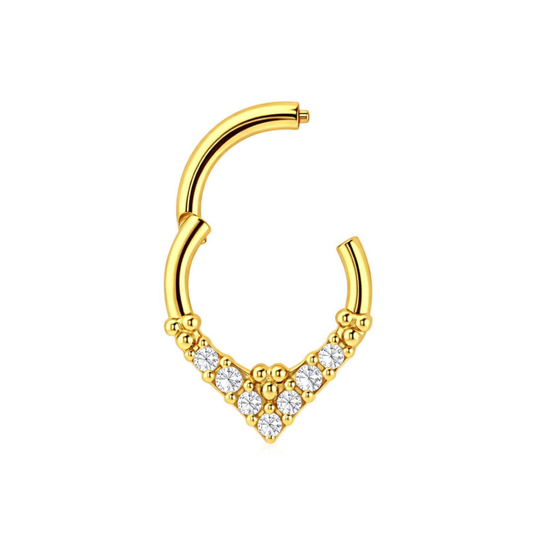 Gold V-shaped zirconia clicker ring, 1.2 mm (316L surgical steel)