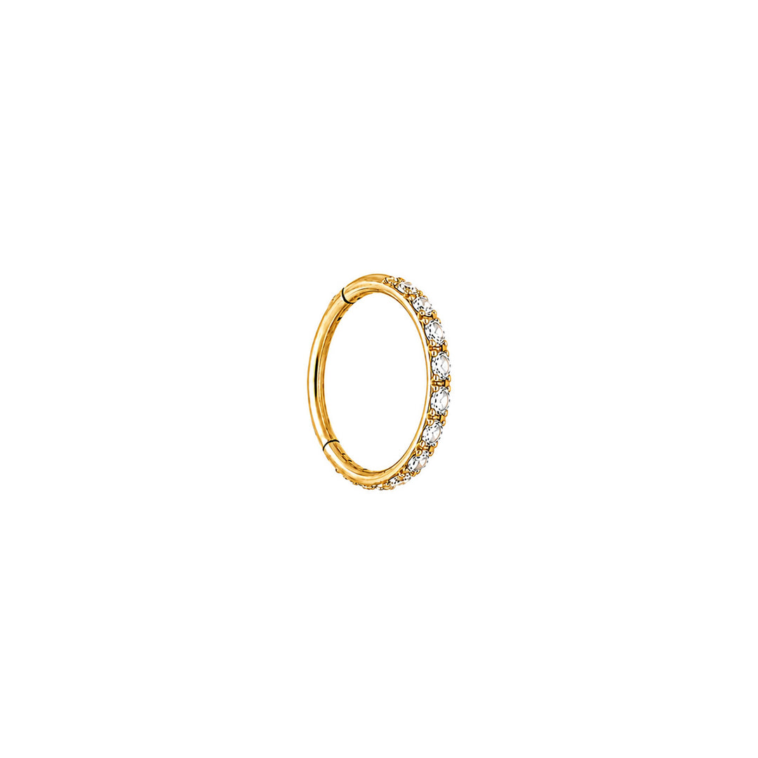 Tunn, guldfärgad titan-clicker-piercingring med zirkonstenar, 0,8 mm (PVD-behandlad titan G23)