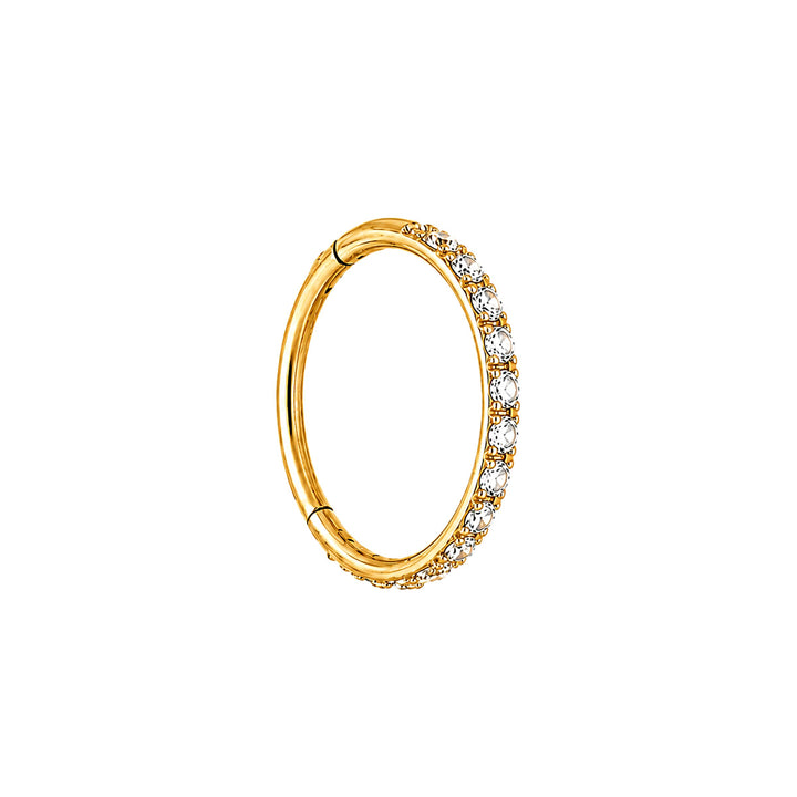 Tunn, guldfärgad titan-clicker-piercingring med zirkonstenar, 0,8 mm (PVD-behandlad titan G23)