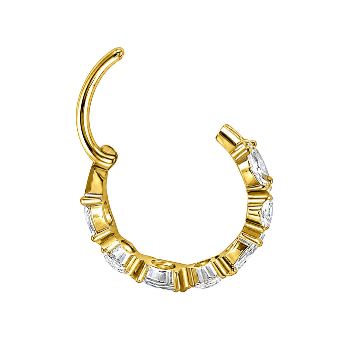 Rad med zirkoner, clicker, gul titan, piercingring 1,2 mm (PVD-behandlad titan G23)