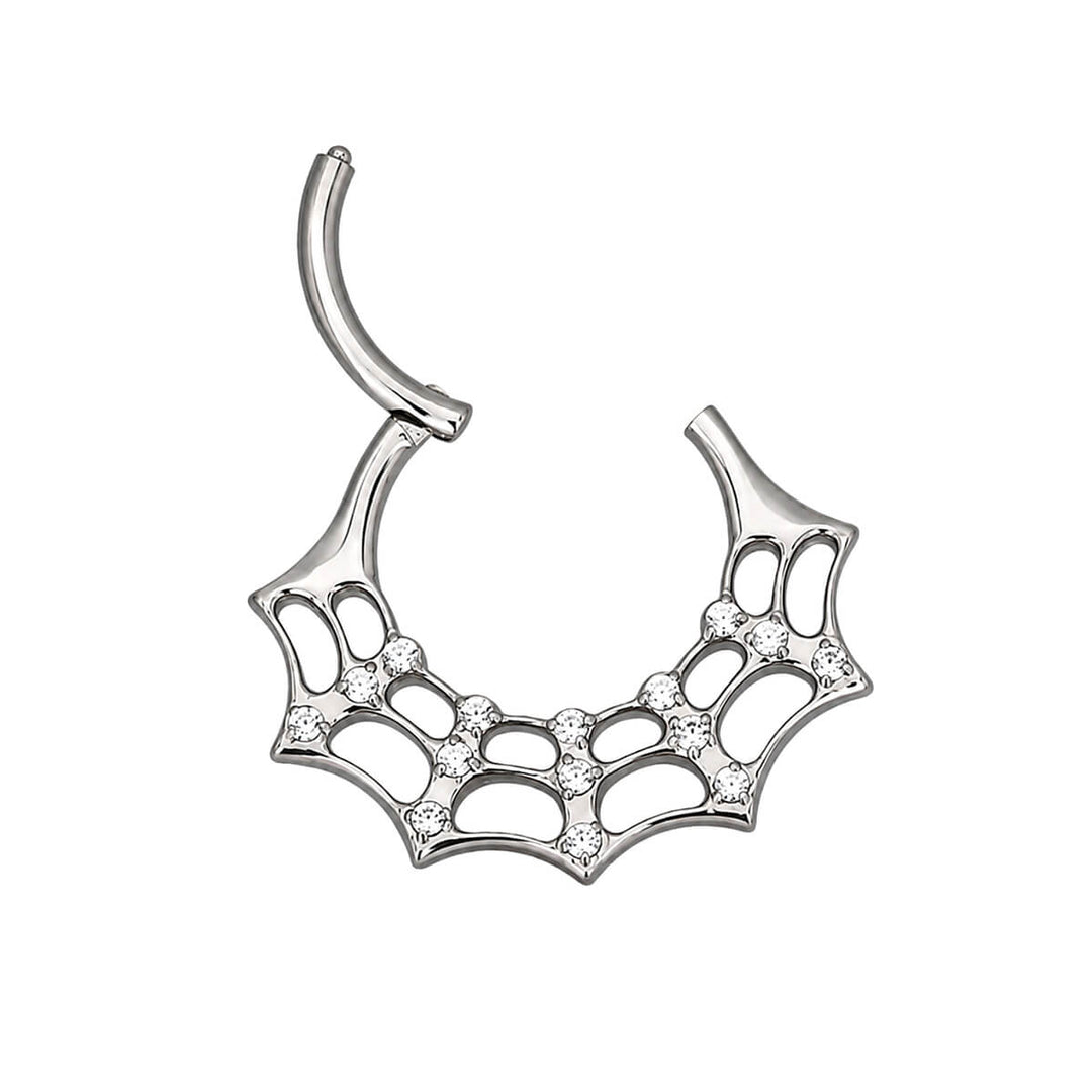 Septumring med zirkonia-stenar i spindelnätdesign, clicker, 1,2 mm (Titan G23)