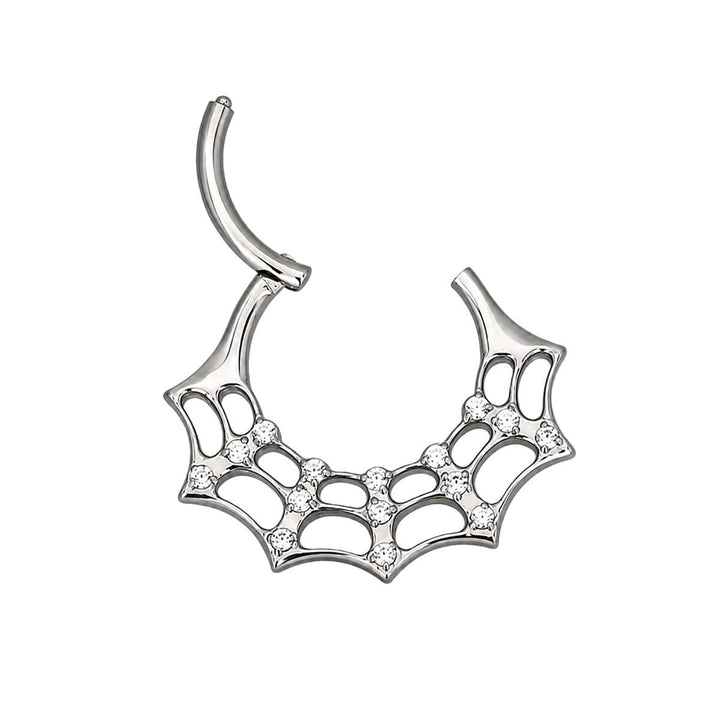 Septumring med zirkonia-stenar i spindelnätdesign, clicker, 1,2 mm (Titan G23)