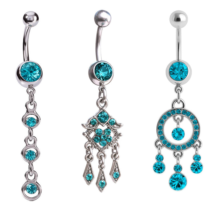 Hängande örhängen med stenar, 3 stycken, turkosfärgade, 1,6 mm (stål 316L)