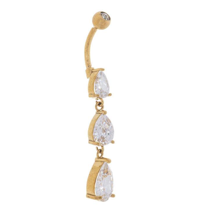 Tre droppformade zirkoniastenar hängande från en navel (Stål 316L)