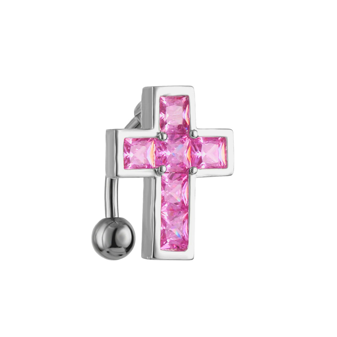Zirconia cross belly button chain top drop 1.6mm (Steel 316L)